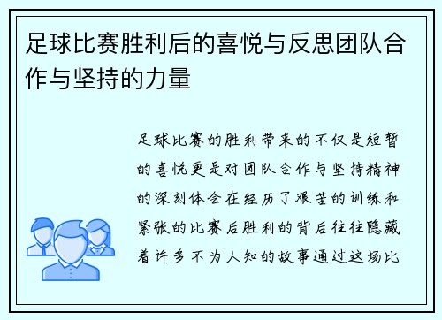 足球比赛胜利后的喜悦与反思团队合作与坚持的力量