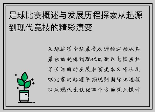 足球比赛概述与发展历程探索从起源到现代竞技的精彩演变