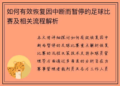 如何有效恢复因中断而暂停的足球比赛及相关流程解析