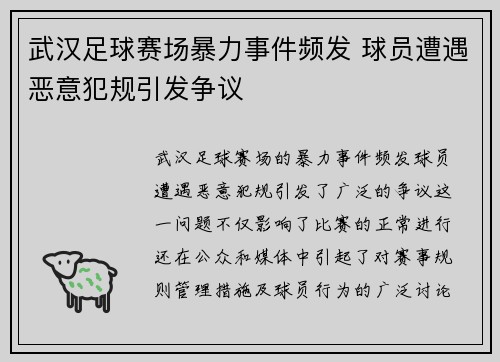 武汉足球赛场暴力事件频发 球员遭遇恶意犯规引发争议