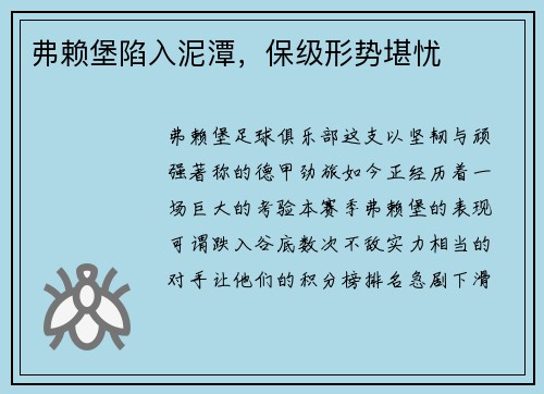 弗赖堡陷入泥潭，保级形势堪忧