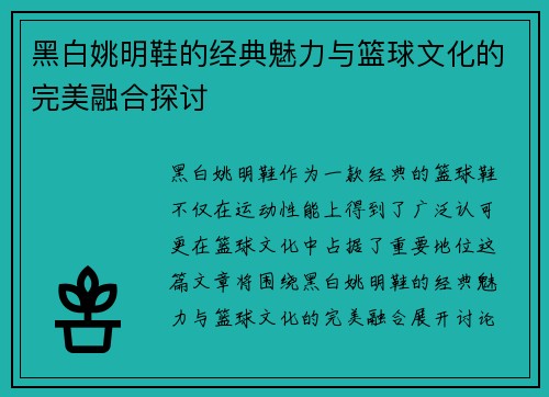 黑白姚明鞋的经典魅力与篮球文化的完美融合探讨